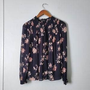 Lucky Brand | Boho Peasant Ruffle Floral Print Button Long Sleeve Blouse Top